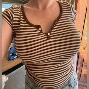 Brandy Melville Zelly Short Sleeve Stripe Top